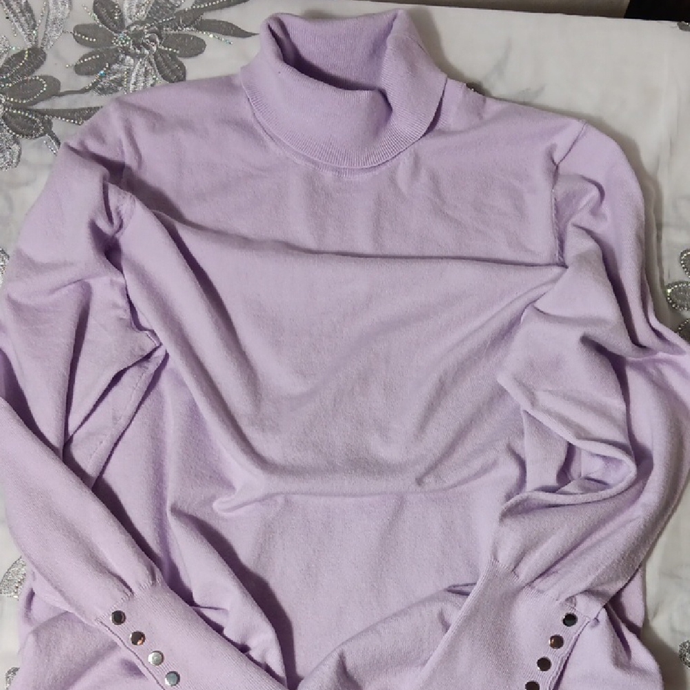 Lavender Turtleneck Sweater with Button Details